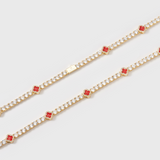 Red Clover Tennis Chain + Bracelet (Gold) - 4mm