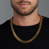 Cuban Link Chain + Bracelet (Gold) - 12mm