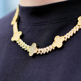 Clover Iced Prong Cuban Chain (Gold) - 8mm
