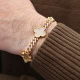 Clover Iced Prong Cuban Bracelet (Gold) - 8mm