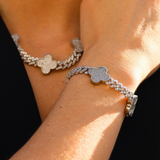 Clover Iced Prong Cuban Chain + Bracelet (Silver) - 8mm