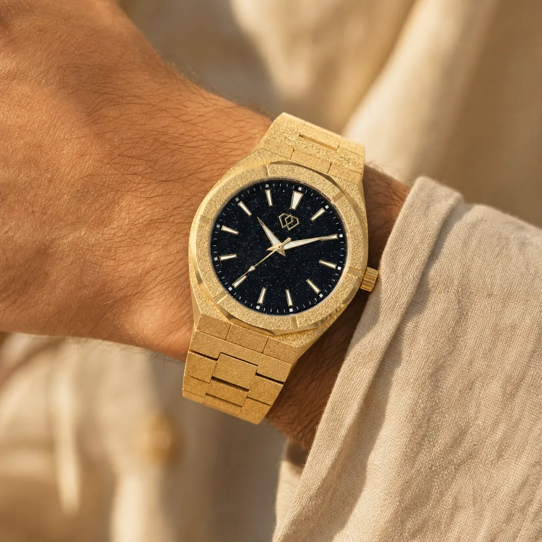 Frosted Watch + Gold Cuban Set