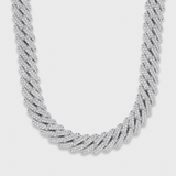 Iced Prong Cuban Chain + Bracelet (Silver) - 12mm