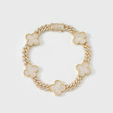 Clover Iced Prong Cuban Bracelet (Gold) - 8mm