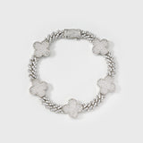 Women's Clover Iced Prong Cuban Bracelet (Silver) - 8mm