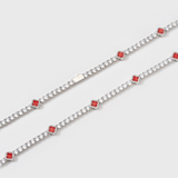 Red Clover Tennis Chain + Bracelet (Silver) - 4mm