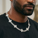 Clover Iced Prong Cuban Chain (Silver) - 8mm