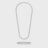 Women's Tennis Chain + Bracelet (Silver) - 5mm