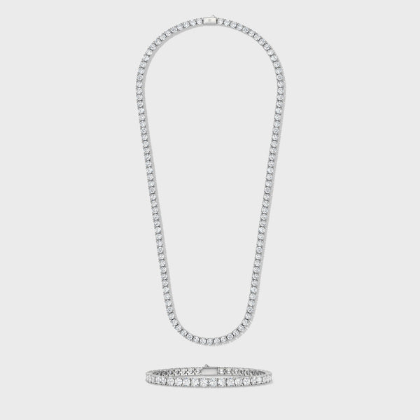 Women's Tennis Chain + Bracelet (Silver) - 5mm