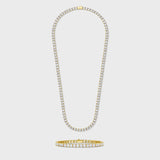 Women's Tennis Chain + Bracelet (Gold) - 5mm