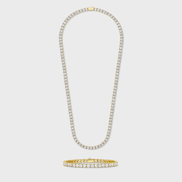 Tennis Chain + Bracelet (Gold) - 5mm