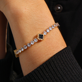 Women's Black Clover Tennis Bracelet (Gold) - 4mm