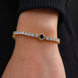 Women's Black Clover Tennis Bracelet (Gold) - 4mm