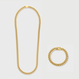 Cuban Link Chain + Bracelet (Gold) - 8mm