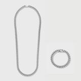 Cuban Link Chain + Bracelet (Silver) - 8mm