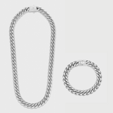 Cuban Link Chain + Bracelet (Silver) - 12mm