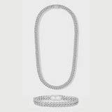 Iced Cuban Chain + Bracelet (Silver) - 10mm