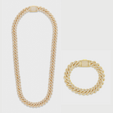 Iced Prong Cuban Chain + Bracelet (Gold) - 12mm
