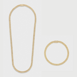 Women's Iced Micro Prong Cuban Chain + Bracelet (Gold) - 5mm