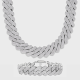 Iced Prong Cuban Chain + Bracelet (Silver) - 20mm