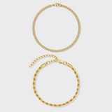 Women's Micro Cuban + Rope Bracelet Stack (Gold)