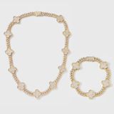 Clover Iced Prong Cuban Chain + Bracelet (Gold) - 8mm