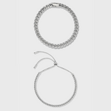 Women's Cuban + Franco Bracelet Stack (Silver)