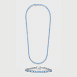 Blue Tennis Chain + Bracelet (Silver) - 4mm