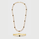 Black Clover Tennis Chain + Bracelet (Gold) - 4mm