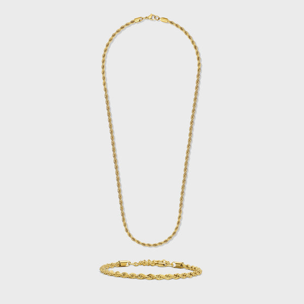 Women's Rope Chain + Bracelet (Gold) - 4mm