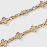 Women's Clover Iced Prong Cuban Chain (Gold) - 8mm