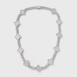 Clover Iced Prong Cuban Chain + Bracelet (Silver) - 8mm