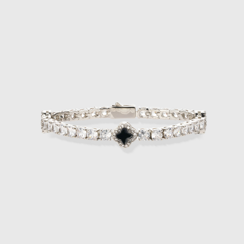 Black Clover Tennis Chain + Bracelet (Silver) - 4mm