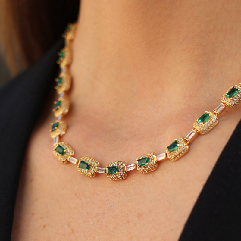 Women's Green Gemstone Chain (Gold) - 7mm