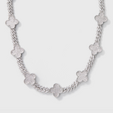 Women's Clover Iced Prong Cuban Chain (Silver) - 8mm