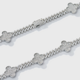 Women's Clover Iced Prong Cuban Chain (Silver) - 8mm