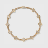 Women's Clover Iced Prong Cuban Bracelet (Gold) - 8mm