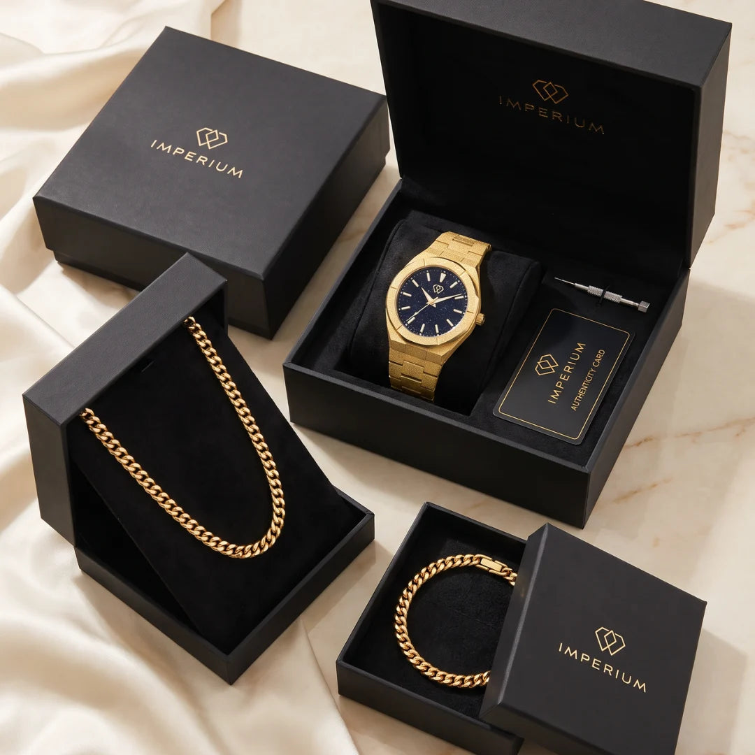 Frosted Watch + Gold Cuban Set