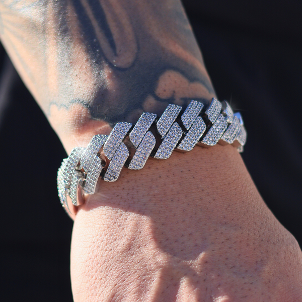 Iced Prong Cuban Bracelet (Silver) - 20mm