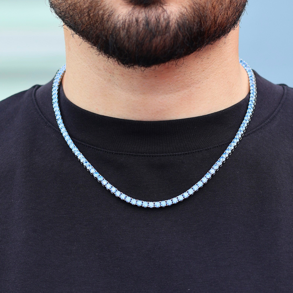 Blue Tennis Chain + Bracelet (Silver) - 4mm