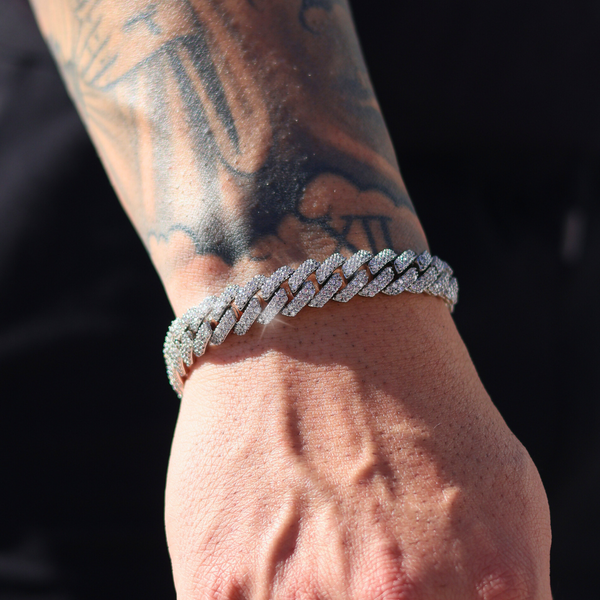 Iced Prong Cuban Bracelet (Silver) - 12mm