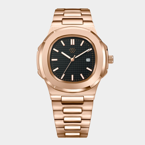 Midnight Rose Gold Watch Elegant Black Dial, 5 ATM Midnight Rose Gold Watch Elegant Black Dial, 5 ATM