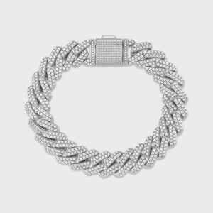 Iced Prong Cuban Bracelet (Silver) - 12mm