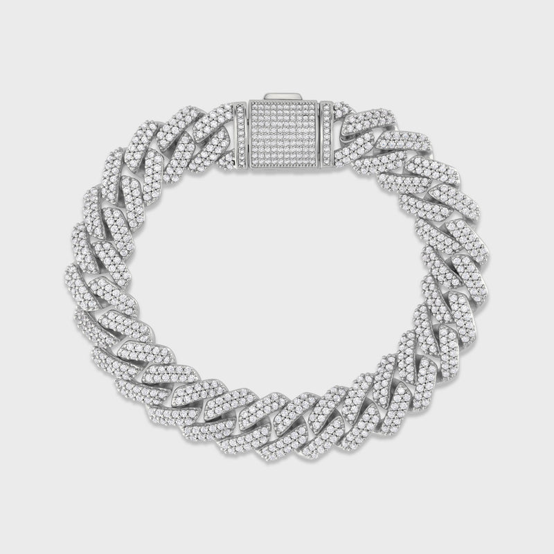 Iced Prong Cuban Bracelet (Silver) - 12mm