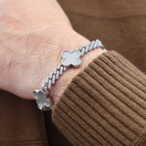 Clover Iced Prong Cuban Chain + Bracelet (Silver) - 8mm