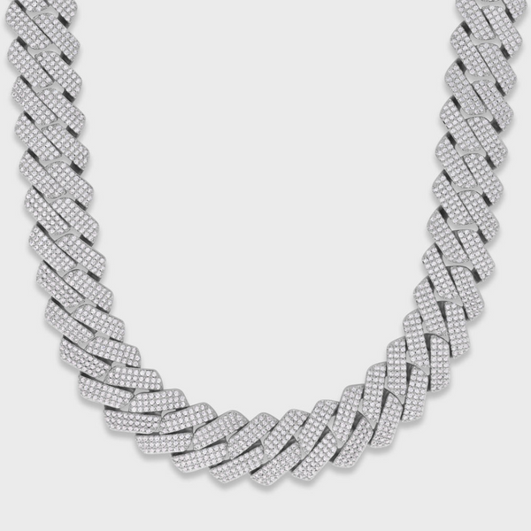 Iced Prong Cuban Chain (Silver) - 20mm