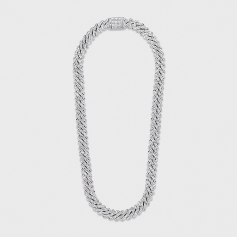 Iced Prong Cuban Chain (Silver) - 12mm