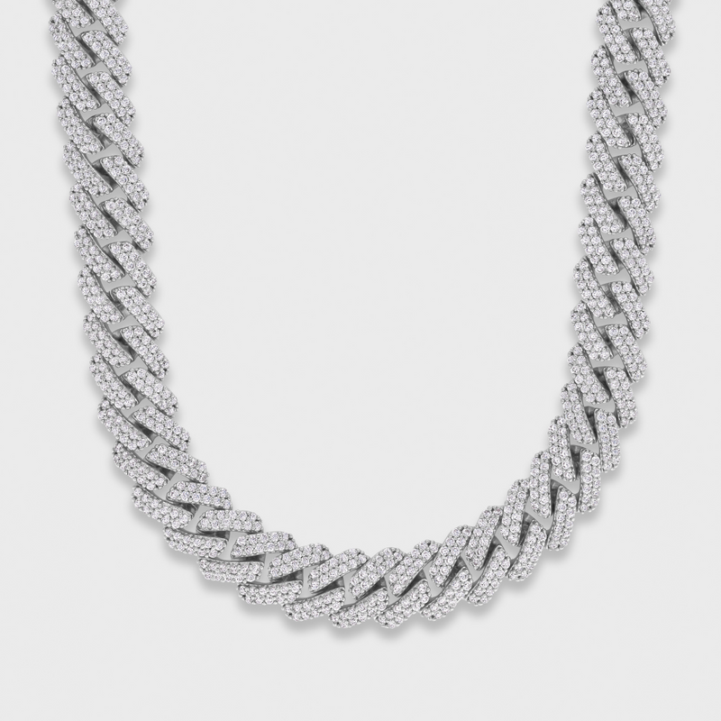 Iced Prong Cuban Chain (Silver) - 12mm