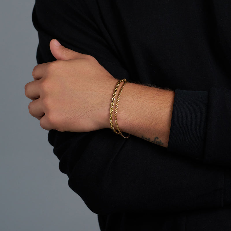 Micro Cuban + Rope Bracelet Stack (Gold)