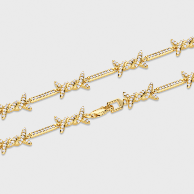 Iced Barbed Wire Chain (Gold) - 6mm